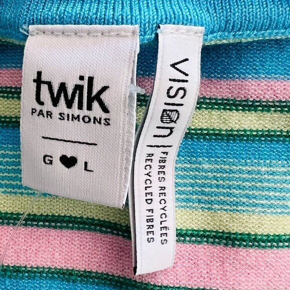 NWT Simons Twik Stripe Halter Crop Top Blue Pink‎ Yellow Green Sz L - Picture 4 of 7